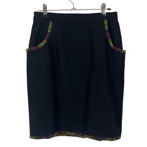 Vintage Gerad Western Wool Mini Skirt Rainbow Whipstitch Trim  & Pockets Size 4